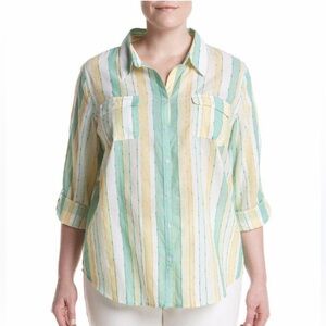 Alfred Dunner plus size 16 W Bahama Bays Stripe  Woven Shirt